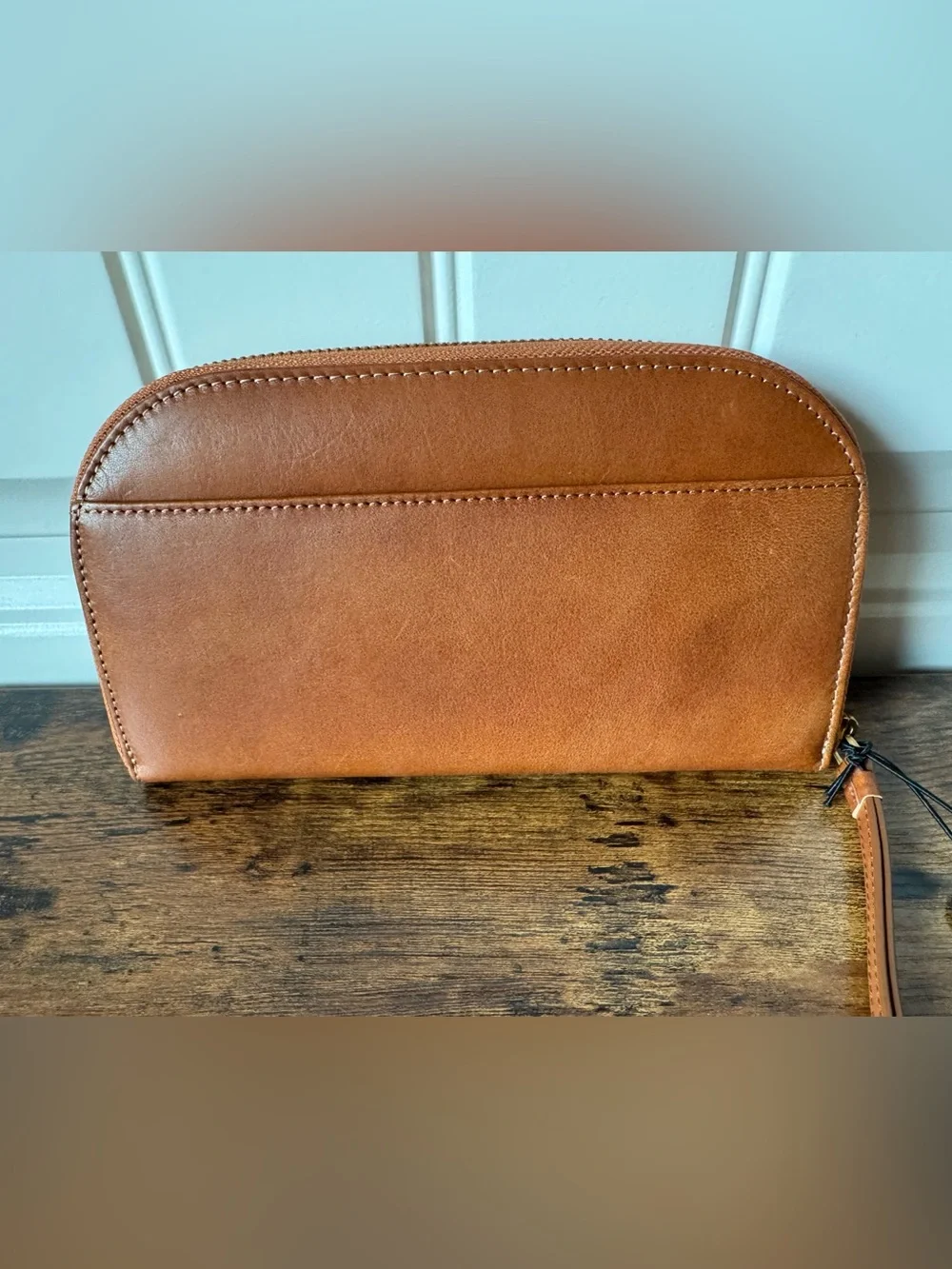 Margot Leather Luna Zip Wristlet Wallet | Cognac Leather | NWT